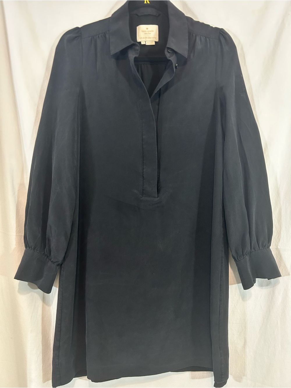 Kate Spade New York Black 100% Silk Shirtdress Long Sleeve Size 8 ♠️